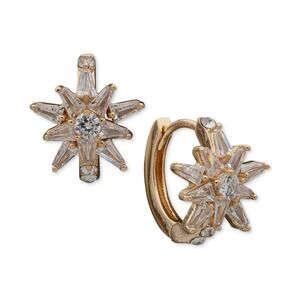 Anne Klein Gold-Tone Small Cubic Zirconia Starburst Hoop Earrings NEW